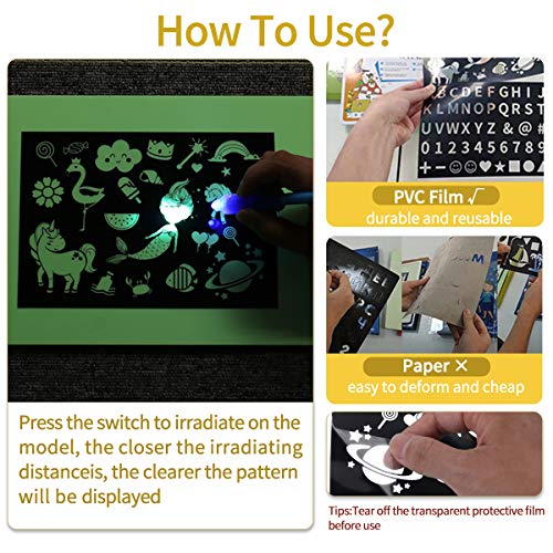 Jeteven Kid Light Drawing Pad, Doodle Board Drawing Tablet Luminescent Board Glow in Dark Fluorescent Writing Tablet Developing Drawing Educational and Learning Toy Over 3 Years Old(A4)