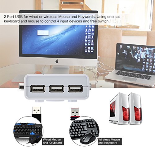 4 Port VGA Switch Box with USB Hub Support Wireless Keyboard Mouse Connection and Push Button Switching Function