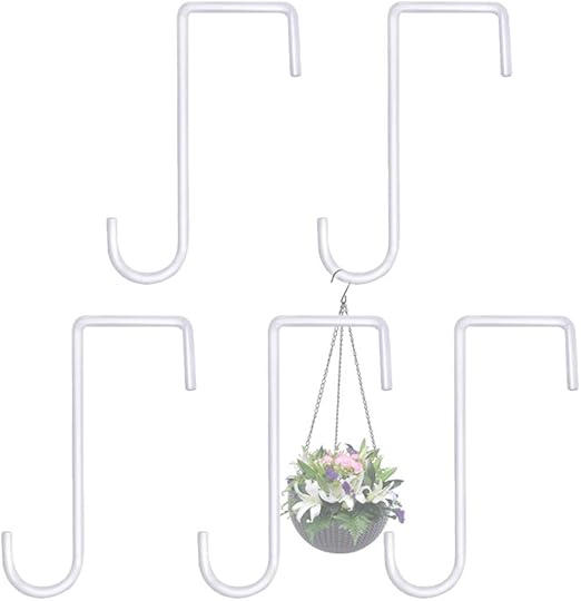 5 Pack Vinyl Fence Hooks for Hanging,White Powder Coated Steel Plants