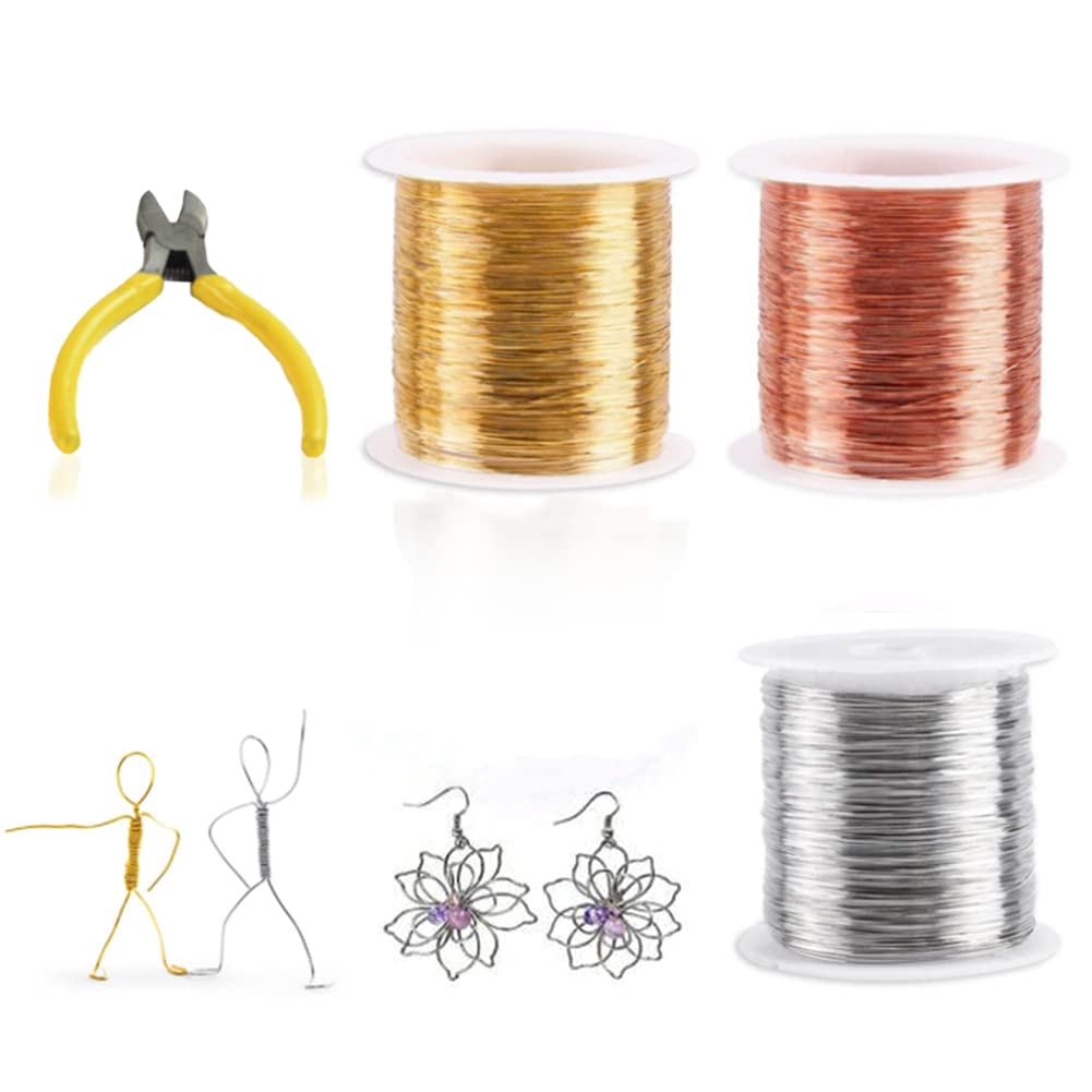 KLYNGTSK 3 Rolls Craft Wire 0.3mm Jewelry Wire Tarnish Resistant Copper Beading Wires Colorful Wires Rolls with Cutter for Jewelry Making Modelling Sculpture Making DIY Crafts,50M(164 Feet) /Roll