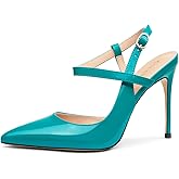 COLETER Women's Slingback Pumps 4IN Buckle Ankle Strap Sandals Closed Pointed Toe Office Work Wedding Shoes
