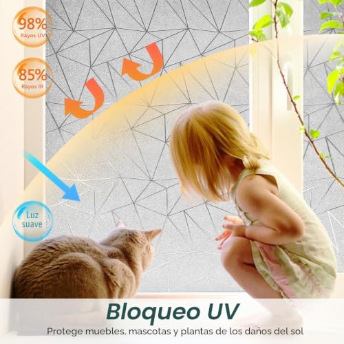 Zindoo Vinyl Adhesive Glass Opaque Polygon Pattern 44.5 x 200 cm Matte Privacy Protection Anti UV Self-Adhesive for Bedroom, Living Room, Dining Room, Kitchen