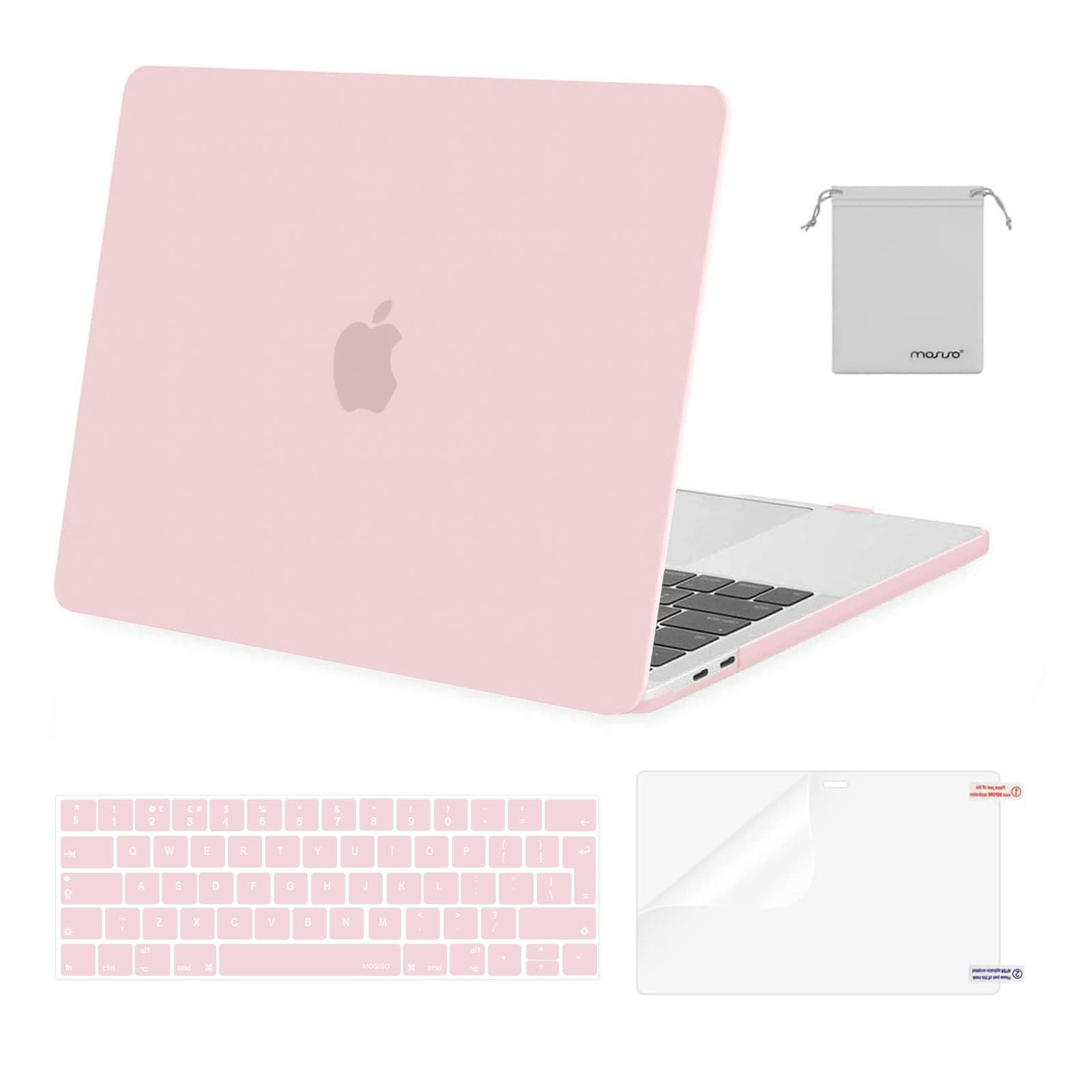 MOSISO Compatible with MacBook Pro 13 inch Case M2 M1 2026 2025 2024 2023-2016 A2338 A2289 A2251 A2159 A1989 A1706 A1708, Plastic Hard Shell Cover &Keyboard Skin&Screen Film&Pouch, Rose Quartz