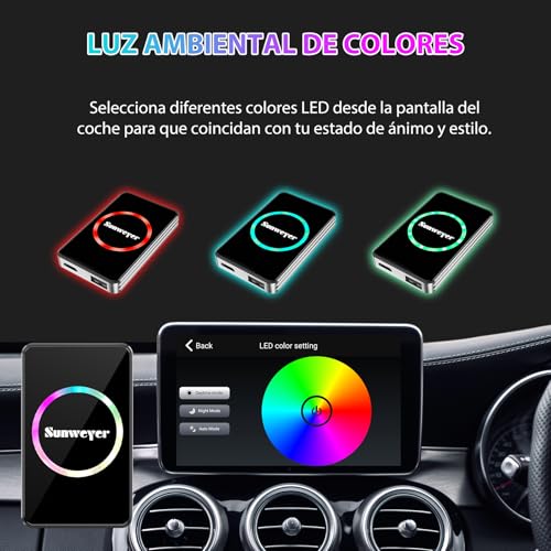 Sunweyer 2025 Wireless CarPlay Adapter for Android Auto Streaming Box SW12 Pro with Netflix, Youtube, Hulu, App Installation - AI Box, Dual WiFi, HDMI, LED Ambient Light (SW12 Pro)