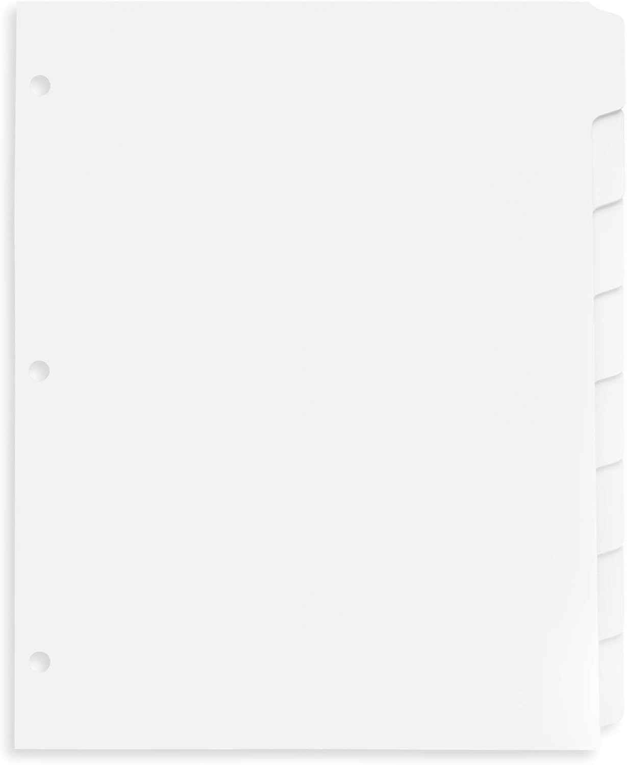 Blue Summit Supplies 3 Ring Binder Dividers with Reinforced Edge, 1/8 Cut Tabs, Letter Size, 3 Hole Punch Section Index Dividers for Binders, White, 96 Pack : Office Products