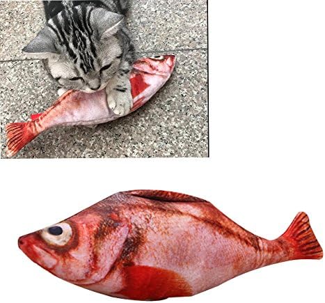 Coolfm Catnip Toys Fish Cat Toy Catnip Toys Simulation Plush Fish Shape Doll Interactive Pets Pillow Chew Bite Supplies for Cat/Kitty/Kitten (RED FISH-12in)