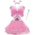 VOWOV Girls Dress Up Princess Fairy Costume Set with Dress, Wings, Wand and Headband for Children Ages 3-10