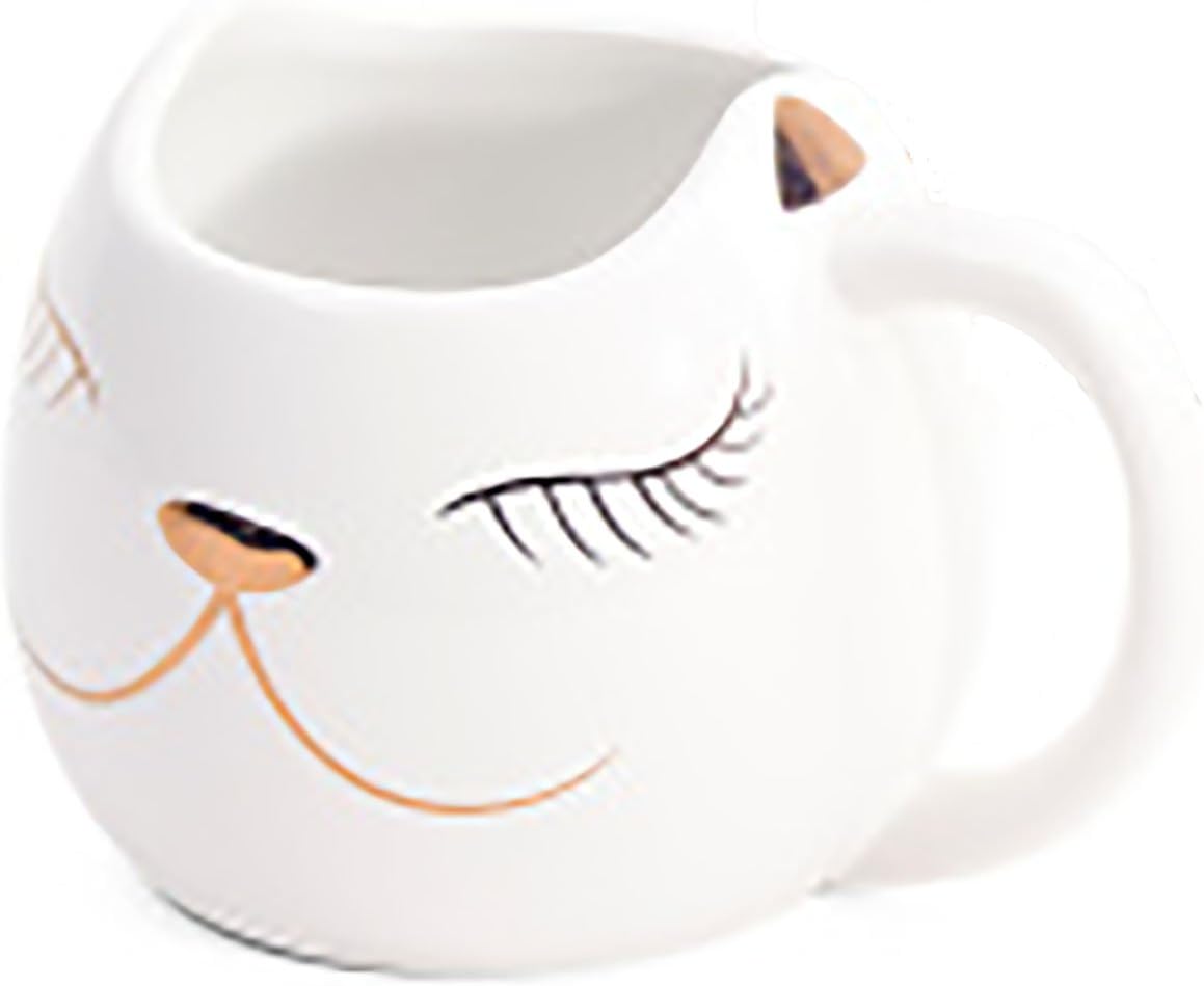 GOLD PAINTED ADORABLE CAT MUGS GREAT GIFT FOR CAT LOVERS! (WHITE)