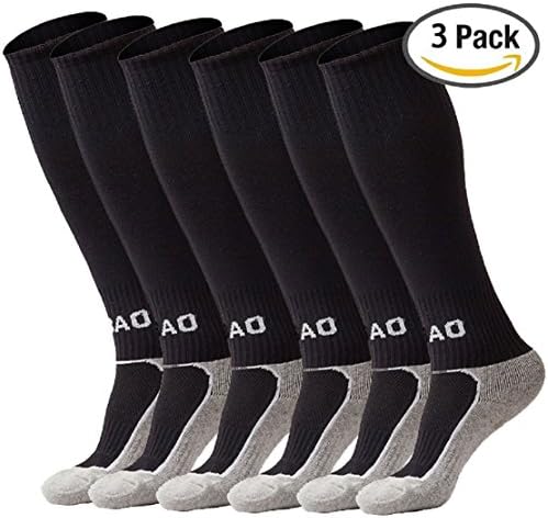 Boys/Girls Outfits Compression Long Sport Knee High Football &amp; Soccer Socks Pack (Kids/Youth Gifts) 3 Pair Black