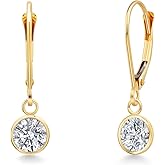Gem Stone King 14K Yellow Gold Gemstone Birthstone Leverback Dangle Earrings for Women | Round 6MM | Gold Jewelry for Her Mom Wife