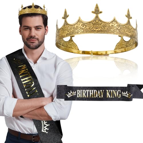 Birthday Decorations Set - King Crown, Sash, and Happy Birthday Accessories for Men at Amazon