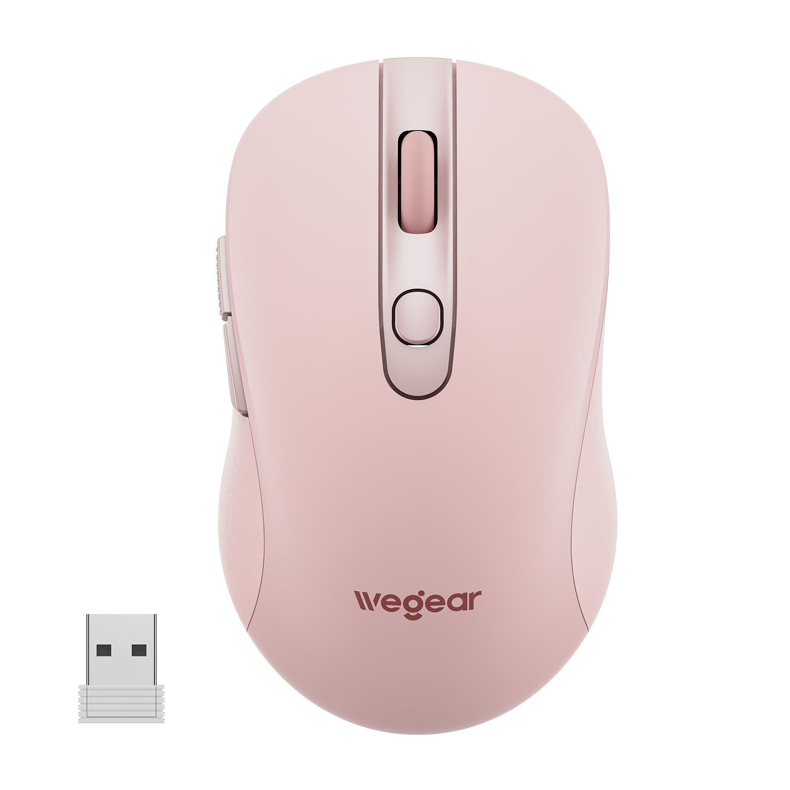 Photo 1 of wegear USB Wireless Mouse for Laptop PC Mac, 2.4GHz Cordless Mouse with 6 Buttons, 5-Level Adjustable 4000 DPI, Ergonomic Portable Optical Computer Mice, 24-Month Battery Life-Pink