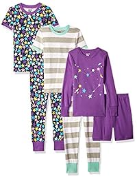 Brand - Conjunto de pijama de algodón ajustado cebra de 6 piezas moteado