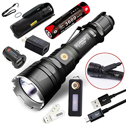Klarus XT12GT CREE LED XHP35 HI D4 LED 1600 Lumens 18650 Tactical Rechargeable Flashlight With SKYBEN USB Light and Car Charger and Adaptor