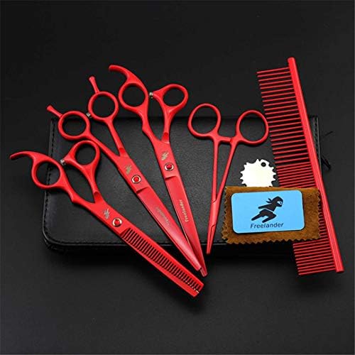 CHONGDEWSD 7Inch Color Painting Straight Thinning Curved Scissor Set Pet Hairdressing Style Pet Groomer Tool Cat Dog Hair Cut Professional
