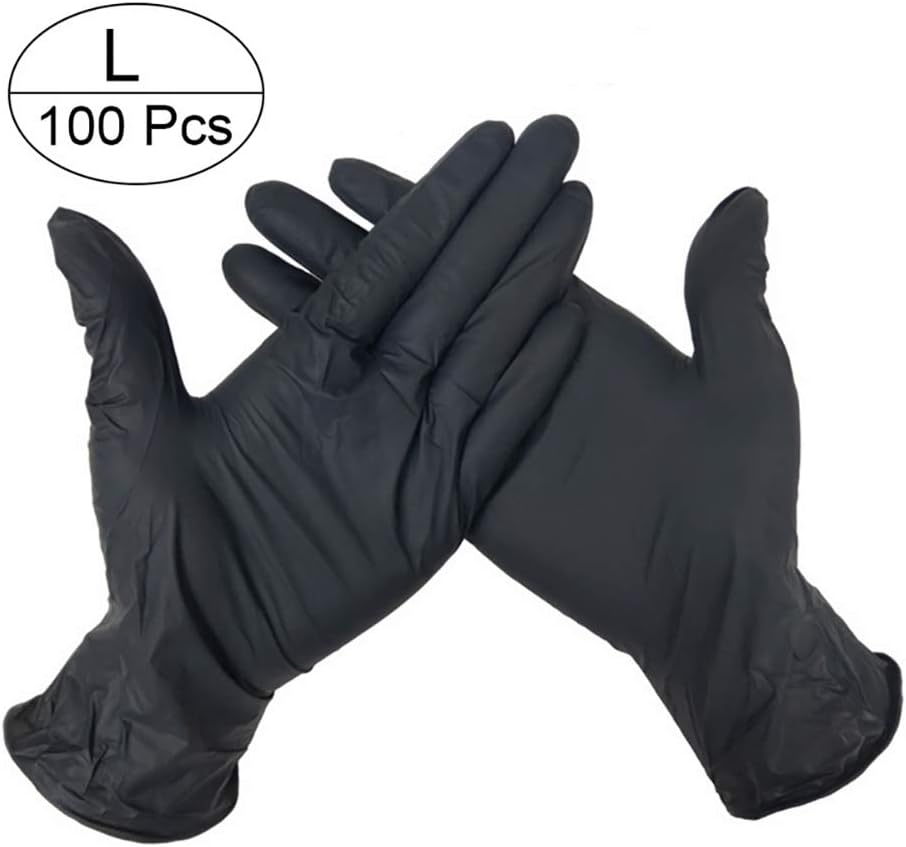Haisiluo Nitrile Disposable Gloves 100Pcs Powder Free, Clear, Latex Free Multi-Purpose Gloves, Work, Food Service, Cleaning, Black L