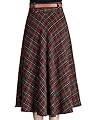 Femirah Women's Fall Winter Plaid Midi Wool Skirt A Line Wool Skirt