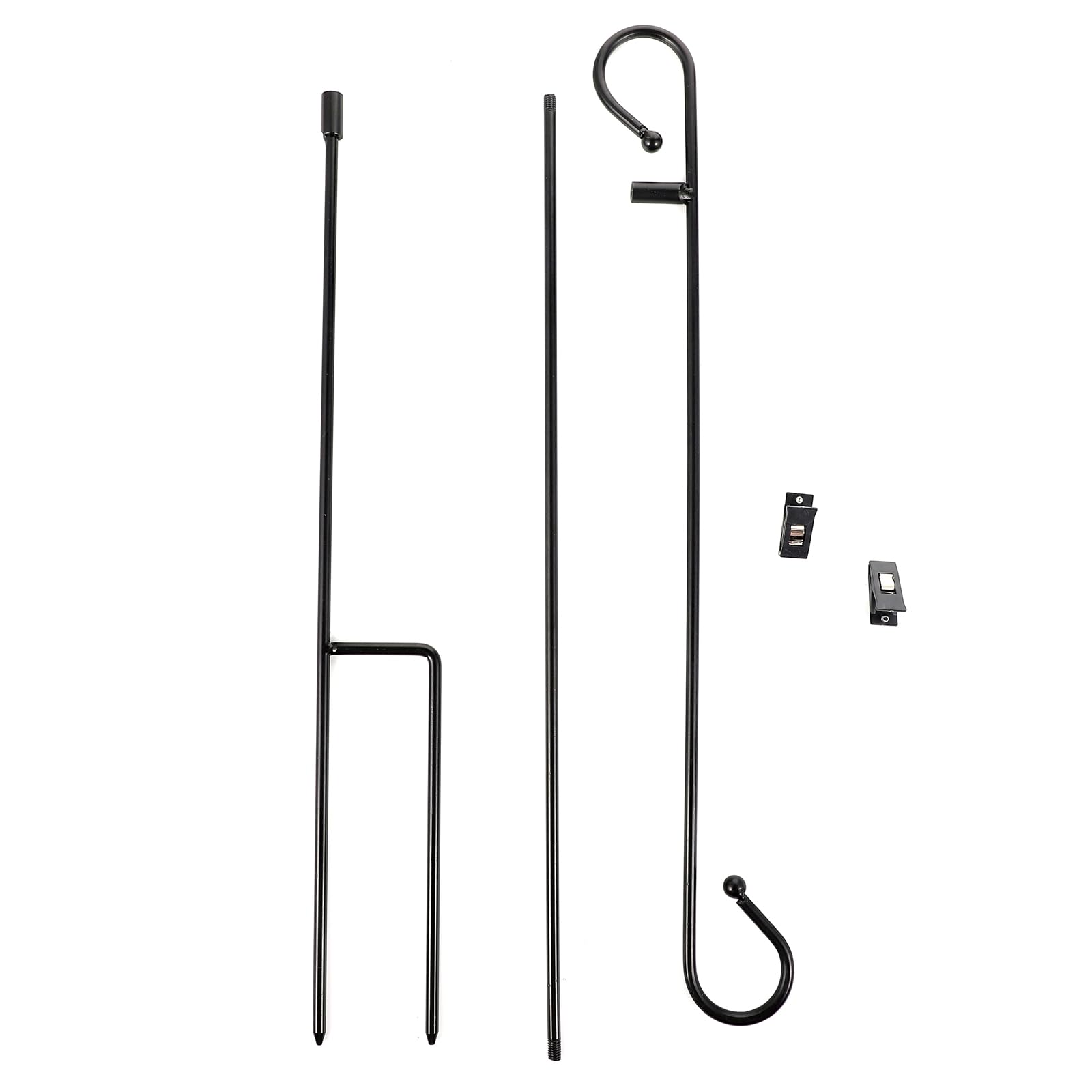 Happyyami Garden Flag Holder Stand Pole Weather Resistant Flag Pole Stand Rack Outdoor Banner Bracket Shepherd Hook Yard Stake with Windproof Clips