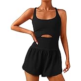 UXBQGN Women’s Workout Romper One Piece Athletic Jumpsuit with Padded Bras & Built-in Shorts Running Yoga Gym Outfit Exercise