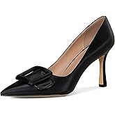 Divanne Pumps Shoes, Women's Stiletto High Heels Buckle Suede Pumps Pointy Toe Slip-On Office Pumps for Party Dress