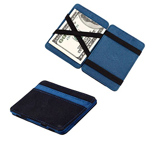 Coromose Mini Neutral Grind Magic Bifold Leather Wallet Card Holder Wallet Purse (Blue)