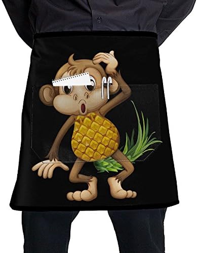 Yaerta Waist Apron With 2 Pockets Curious Monkey Pineapple Restaurant Half Aprons For Men Women Chef Baker Servers Waitress Waiter Bartender Craftsmen Black