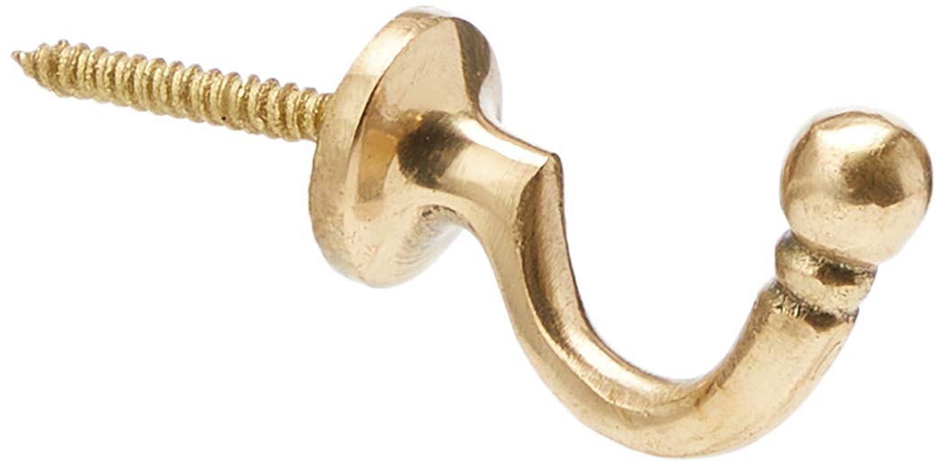 Merriway® BH01643 (2 Pcs) Ball End Curtain Drapery Hold Back Tie Back Hooks, 40mm (1.1/2 inch) Brass - Pack of 2 Pieces