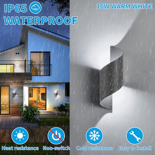 KUKAK LED wall lamp for indoor/outdoor 10 W, IP65 waterproof outdoor lamp, wall lamp for bedroom, cold white, 6000 K, modern wall light for garden, living room, anthracite.