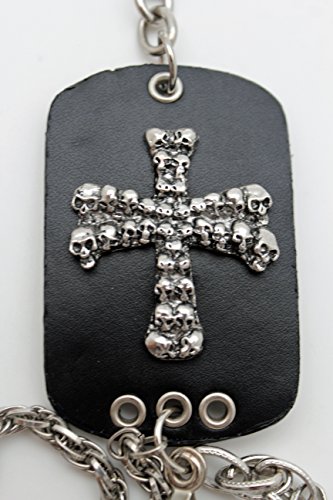 TFJ Men Biker Fashion Wallet Chain Metal Keychain Mini Skulls Cross 3 Strands Silver