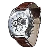 Soleasy New Men's Silver Case PU Leather Band Quartz Analog Wrist Watch WTH1009