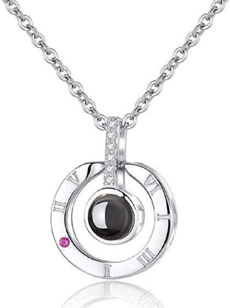 Clavicle Necklace Nanotechnology Projective Pendant Loving Memory, 100 Different Languages I Love You Necklace Valentine's Day Present