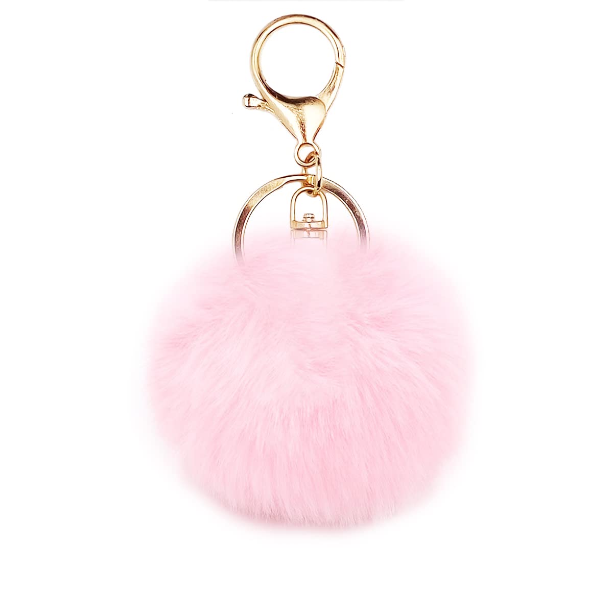 Photo 1 of jtkdxqs Pom Pom Keychain Soft Artificial Rabbit Fur Plush Fluffy Ball Key Ring for Women,light pink