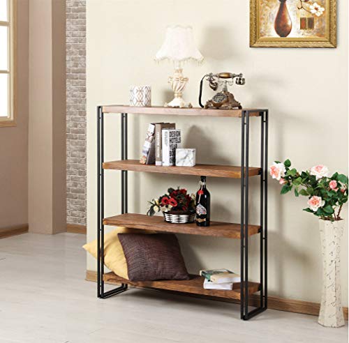 FIVEGIVEN 4 Tier Bookshelf Rustic Industrial Bookcase with Modern Open Wood Shelves, Brown