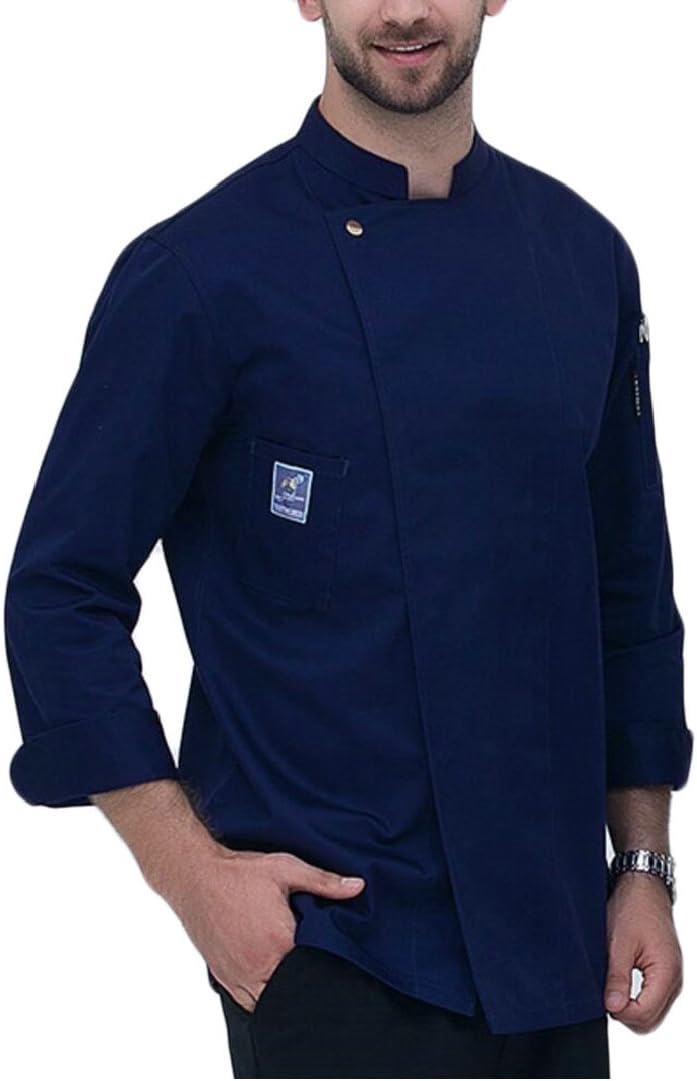 TTYLLMAO Men Chef Jacket Long Sleeve Kitchen Cook Coat Uniforms