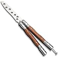 Little World Butterfly Knife - 1 Pack Trainer Practice Tool Steel Metal - Training Practicing Flipping Tricks Folding Knife Unsharpened with Wood Handle