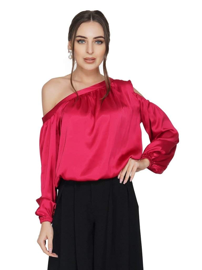 Buy Attic Salt Neon Pink Satin One Shoulder Solid Top at Amazon.in