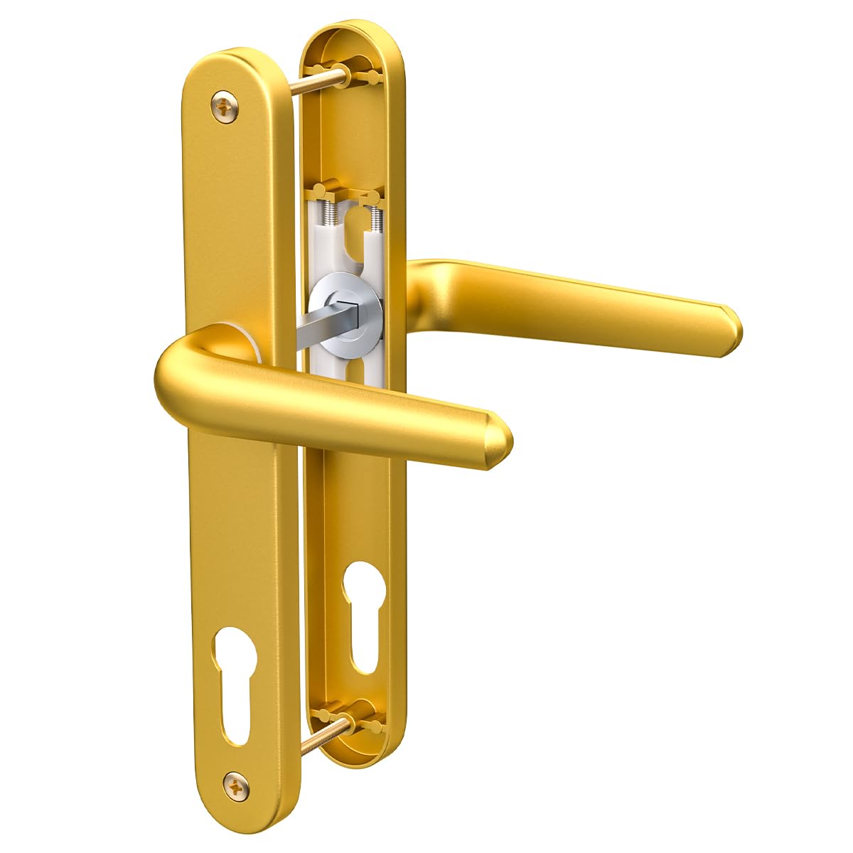 Bwintech 1 Set Gold Anodised UPVC Aluminium Door Handle Set, 92mm Backset, 210mm Screw Hole Distance, 243mm Plate Length Front Door Handles for UPVC Door — image 1