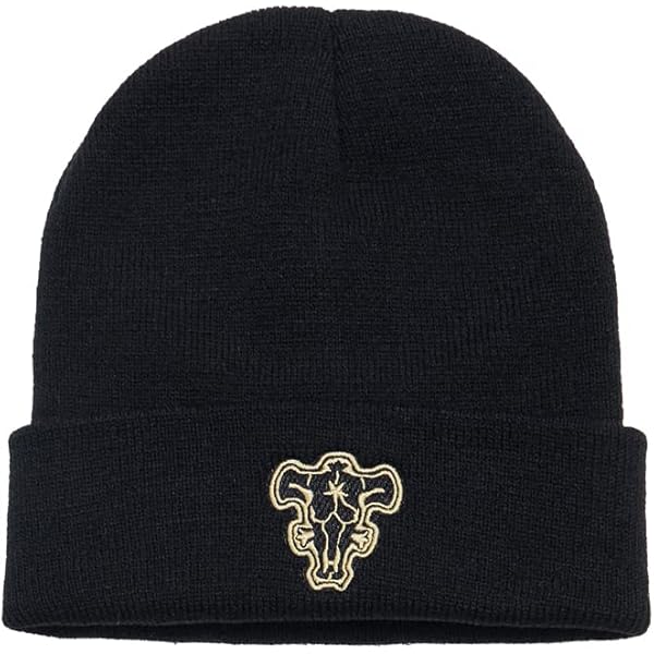 LoliMiss Anime Black Bull Embroidery Knit Beanie Hat (Black