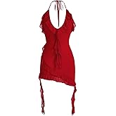SOLY HUX Women's Halter Ruffle Cami Mini Dresses Bodycon Backless Club Party Dress