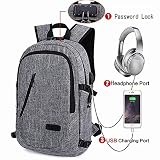Business Laptop Backpack With USB Charging & Headphone Port And Password Lock, Fits 12-16 Inch Laptop And Notebook, Water Proof School Rucksack Business Knapsack Travel Daypack College Bookbag (Grey)