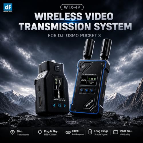 DF Digitaloto WTX-4P Wireless HDMI Receiver Transmitter for DJI Osmo Pocket 3, Range 500 m, Low Latency 0.05s, UVC Output & HDMI 1080P, Video System with Mini Tripod