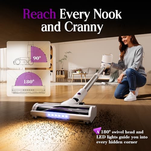 Cordless Vacuum Cleaner, 45KPA 6-in-1 Stick Vacuum with Wall Mount & Touch Screen, Up to 60Mins Runtime,Anti Hair Wrap Lightweight Vacuums with Pet Tool & Crevice Tool, for Carpet & Hard Floor