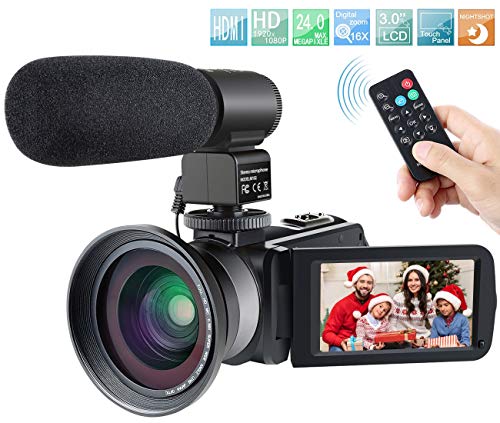 Camcorder,Besteker 1080P Video Camera IR Night Vision Full HD Digital Camera with External Microphone and Wide Angle Lens(2 Batteries Included) - Thumbnail 7