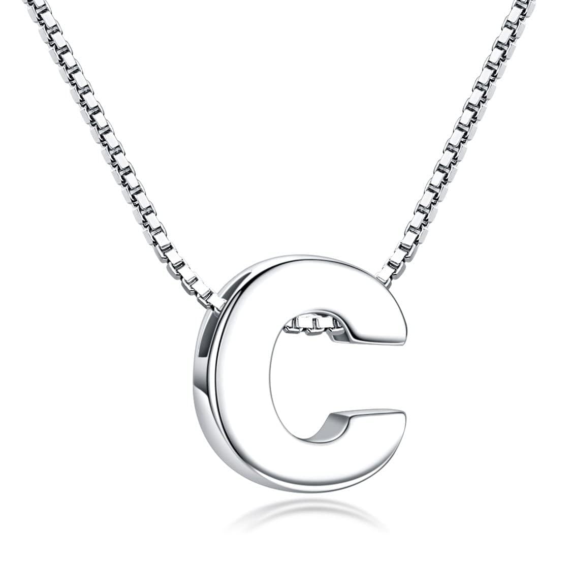 Candyfancy 1.0mm 18 inch 925 Sterling Silver 26 Small Letters Alphabet A-Z Initial Pendant Box Chain Necklace (C with Chain) โ image 1