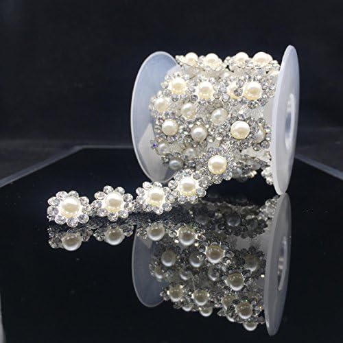 SHINYTIME Rhinestone trims 1 Yard Sew-On Floral Shape Plastic Pearl Rhinestone Banding Trim for Clothing Decorations Valentines ideas for her