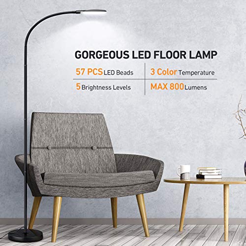 LED Floor Lamp, Standing Lamp 5 Brightness Levels & 3 colors, Flexible Gooseneck Touch Control Reading Standing Light for Living Room, Bedroom, Home, Office and Dorm
