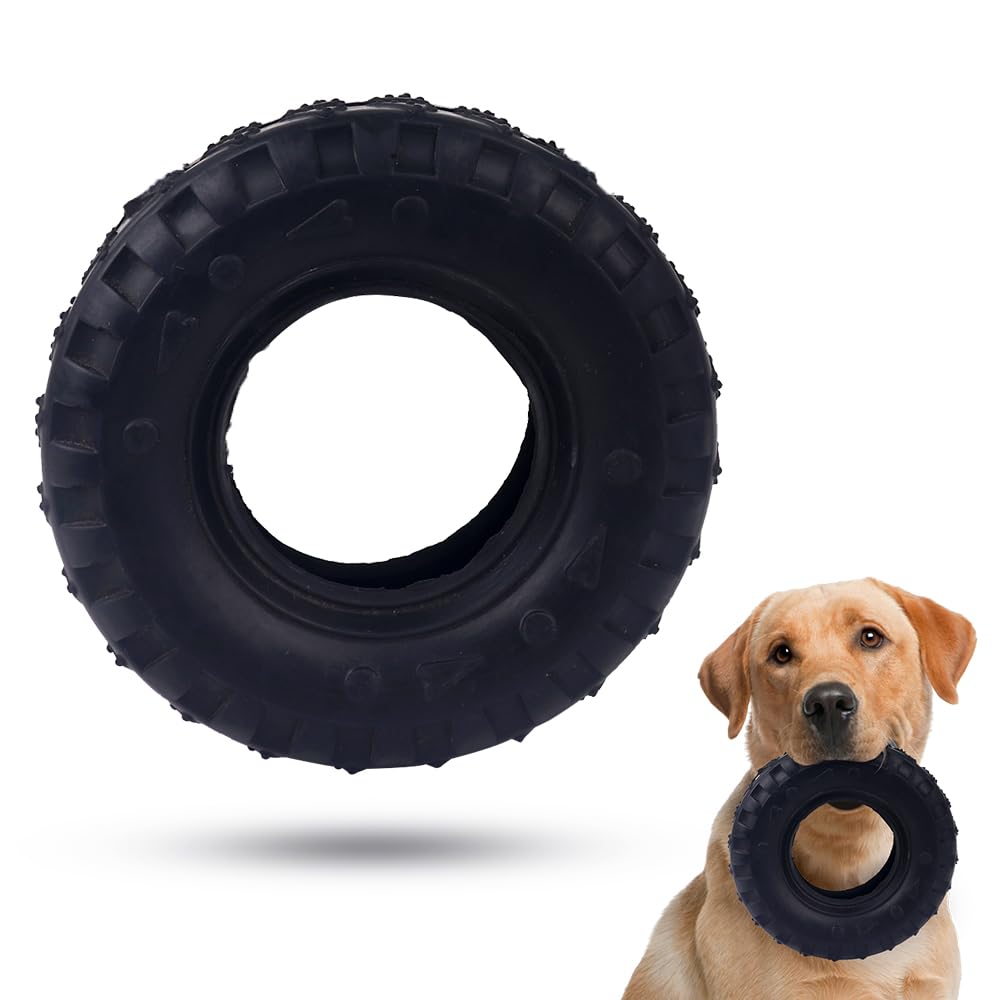 COMFPET Tough Chew Toys for Dogs, Natural Rubber Tire Toy,Indestructible Dog Toys for Aggressive Chewers, Heavy Duty Dog Dental Chews Toy for Training and Cleaning Teeth