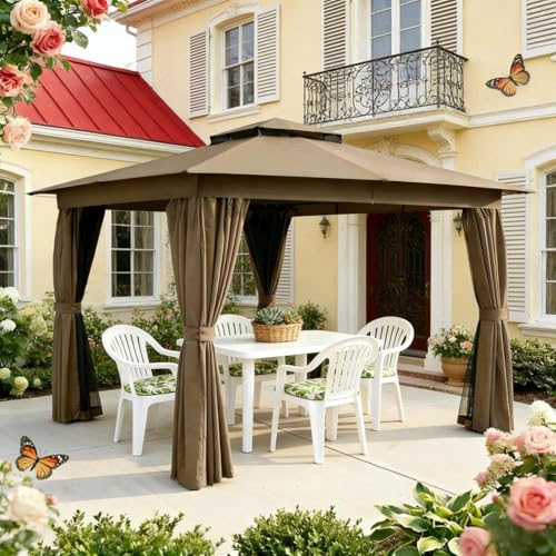 Hassyee Soft Top Gazebo with Privacy Curtains & Netting | 10x10ft All-Weather Outdoor Shelter image 11