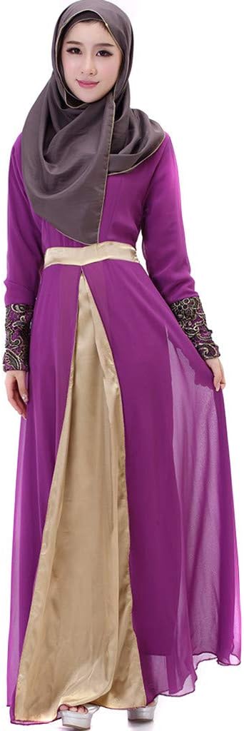 QIBOOG Mu Evening Dress For Women Maxi Party Dress Islamic Clothing Color Block Kaftan Caftan Abaya Robe Gown