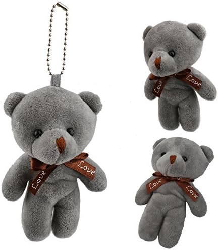 Newest Cute And Cuddly 10X Mini Teddy Bear Doll Keychain Car Key Ring Women's Bag Charm Handbag Pendant Christmas Birthday Gift (Gray)